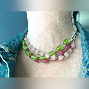 Vintage 90’s Axcess brand, Tri-Color Beaded Choker Necklace
